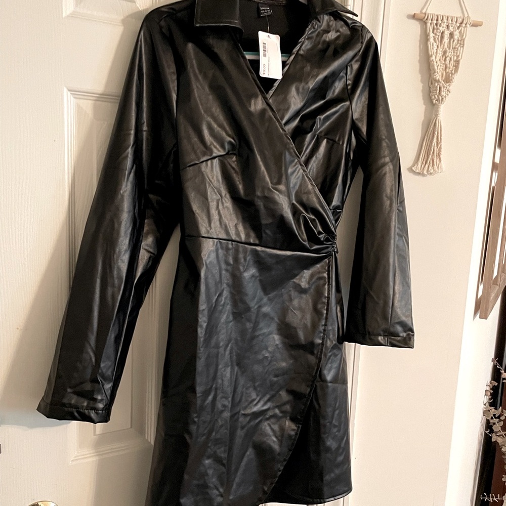 NWT SHEIN Black Faux Leather Coat